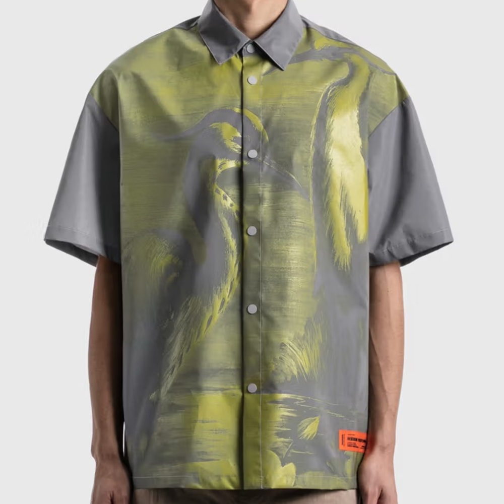 NWT Heron Preston Reflective Bowling Shirt with Snaps, Mens Size Small